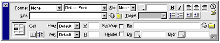 Панель свойств ячейки таблицы в Macromedia Dreamweaver 3